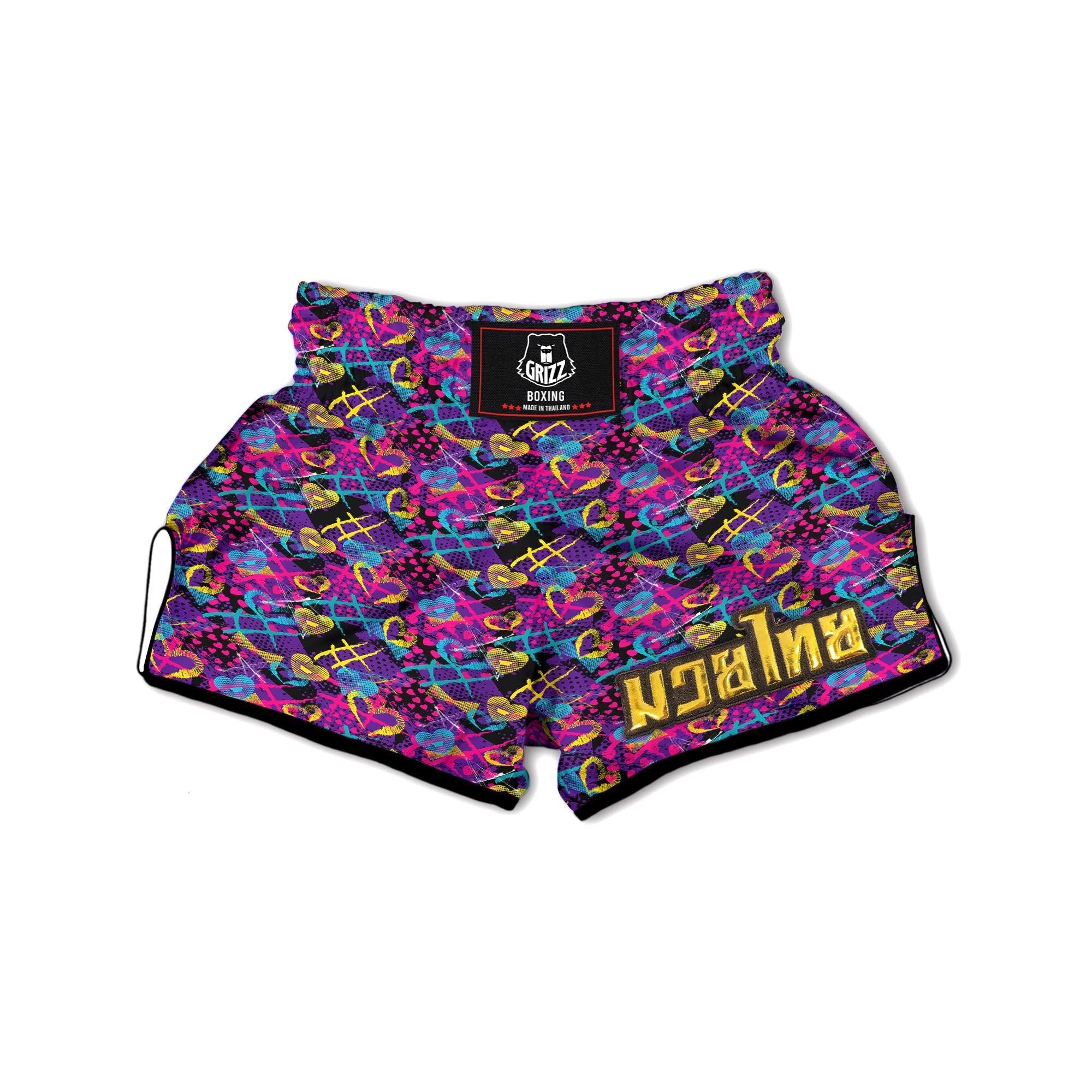 Heart Graffiti Print Pattern Muay Thai Boxing Shorts-grizzshop