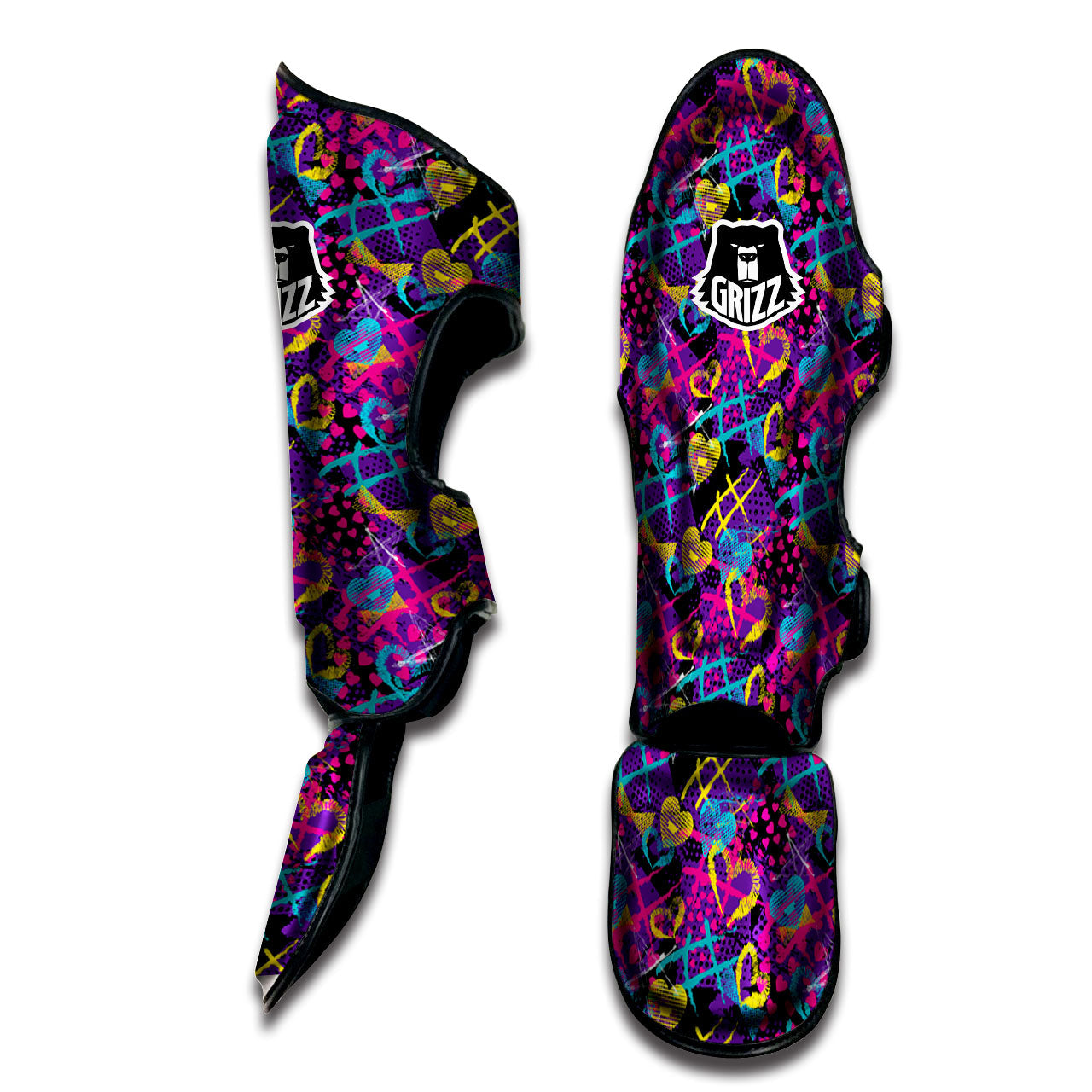 Heart Graffiti Print Pattern Muay Thai Shin Guards-grizzshop