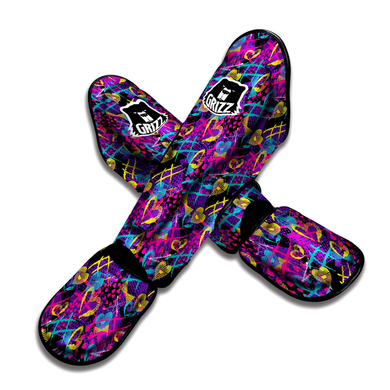 Heart Graffiti Print Pattern Muay Thai Shin Guards-grizzshop