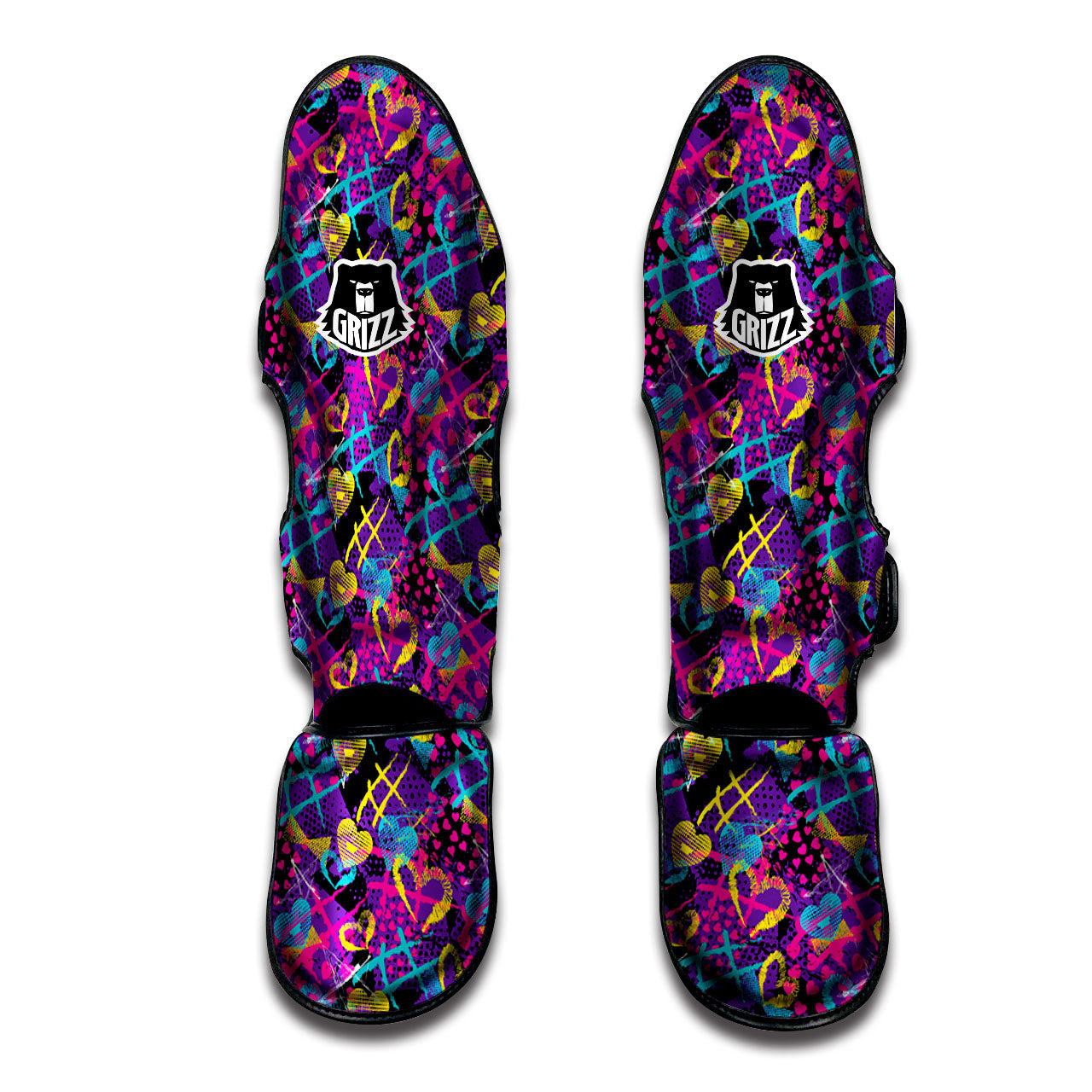 Heart Graffiti Print Pattern Muay Thai Shin Guards-grizzshop
