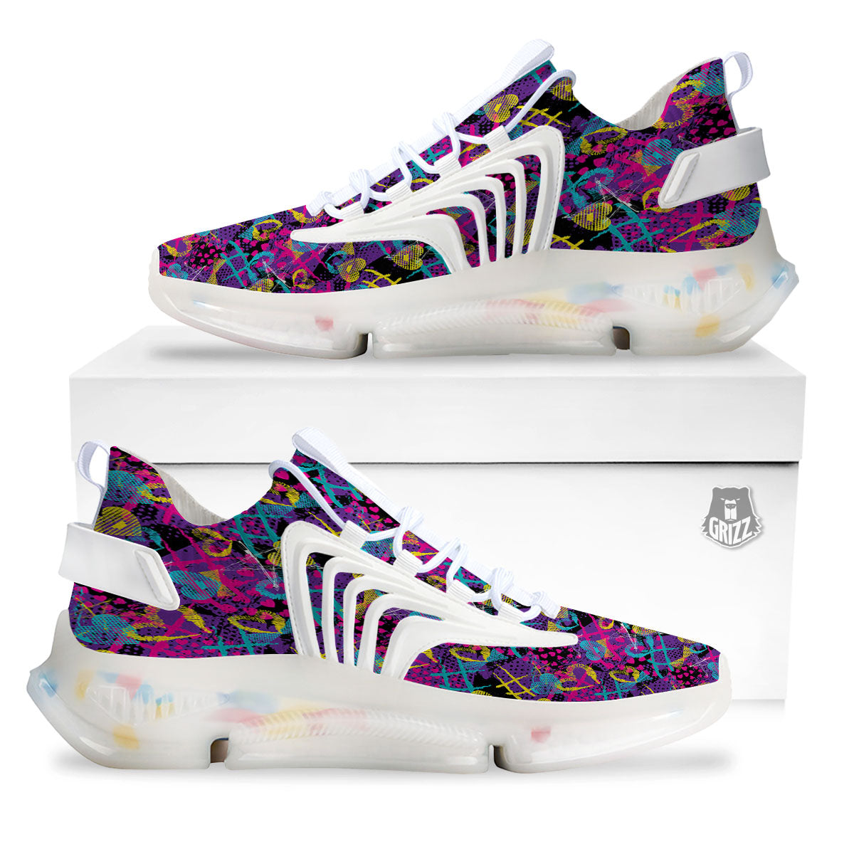 Heart Graffiti Print Pattern White Gym Shoes-grizzshop