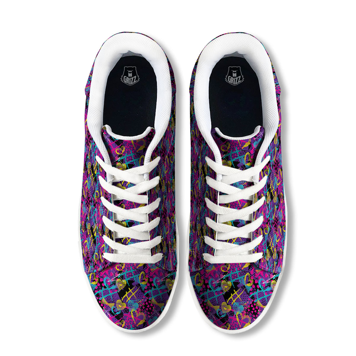 Heart Graffiti Print Pattern White Low Top Sneakers-grizzshop
