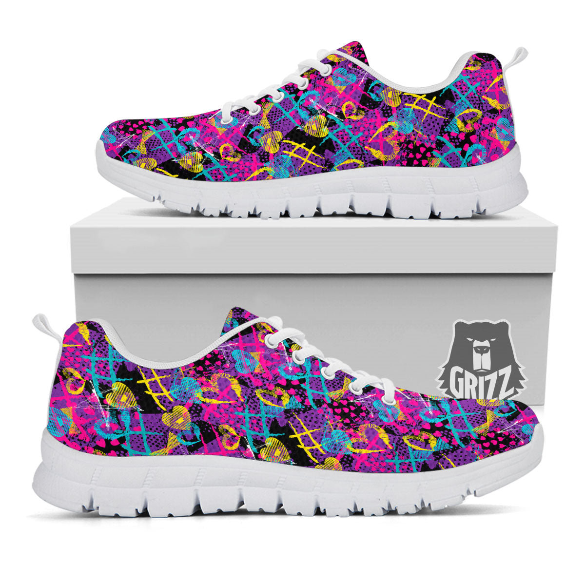 Heart Graffiti Print Pattern White Sneaker-grizzshop