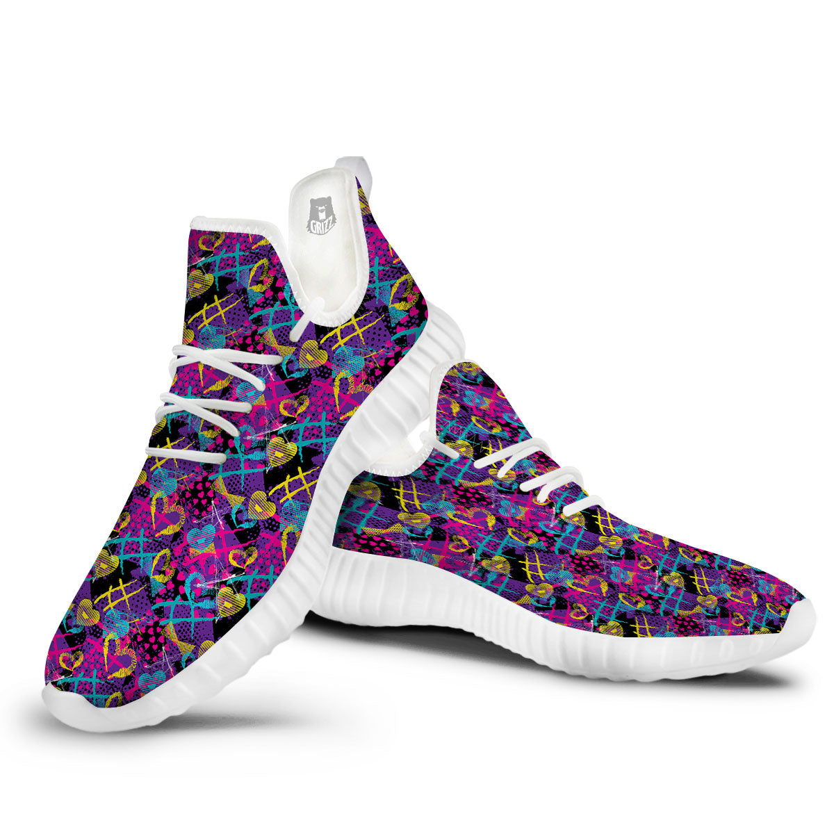 Heart Graffiti Print Pattern White Walking Shoes-grizzshop
