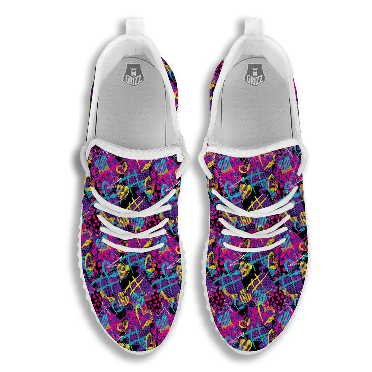 Heart Graffiti Print Pattern White Walking Shoes-grizzshop