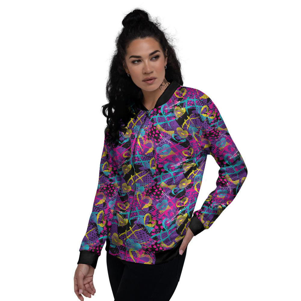Heart Graffiti Print Pattern Women's Bomber Jacket-grizzshop
