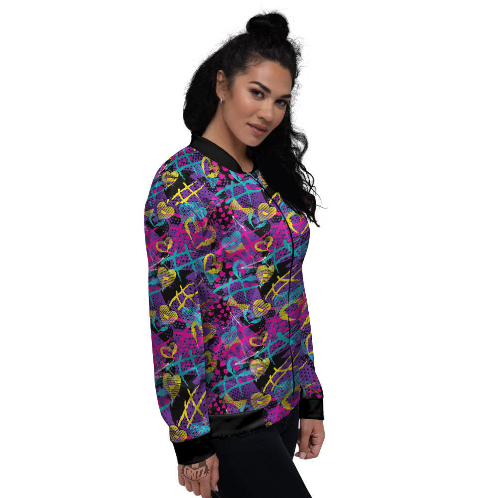 Heart Graffiti Print Pattern Women's Bomber Jacket-grizzshop
