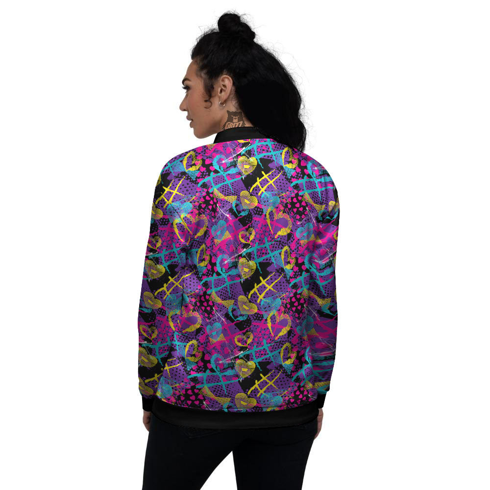 Heart Graffiti Print Pattern Women's Bomber Jacket-grizzshop