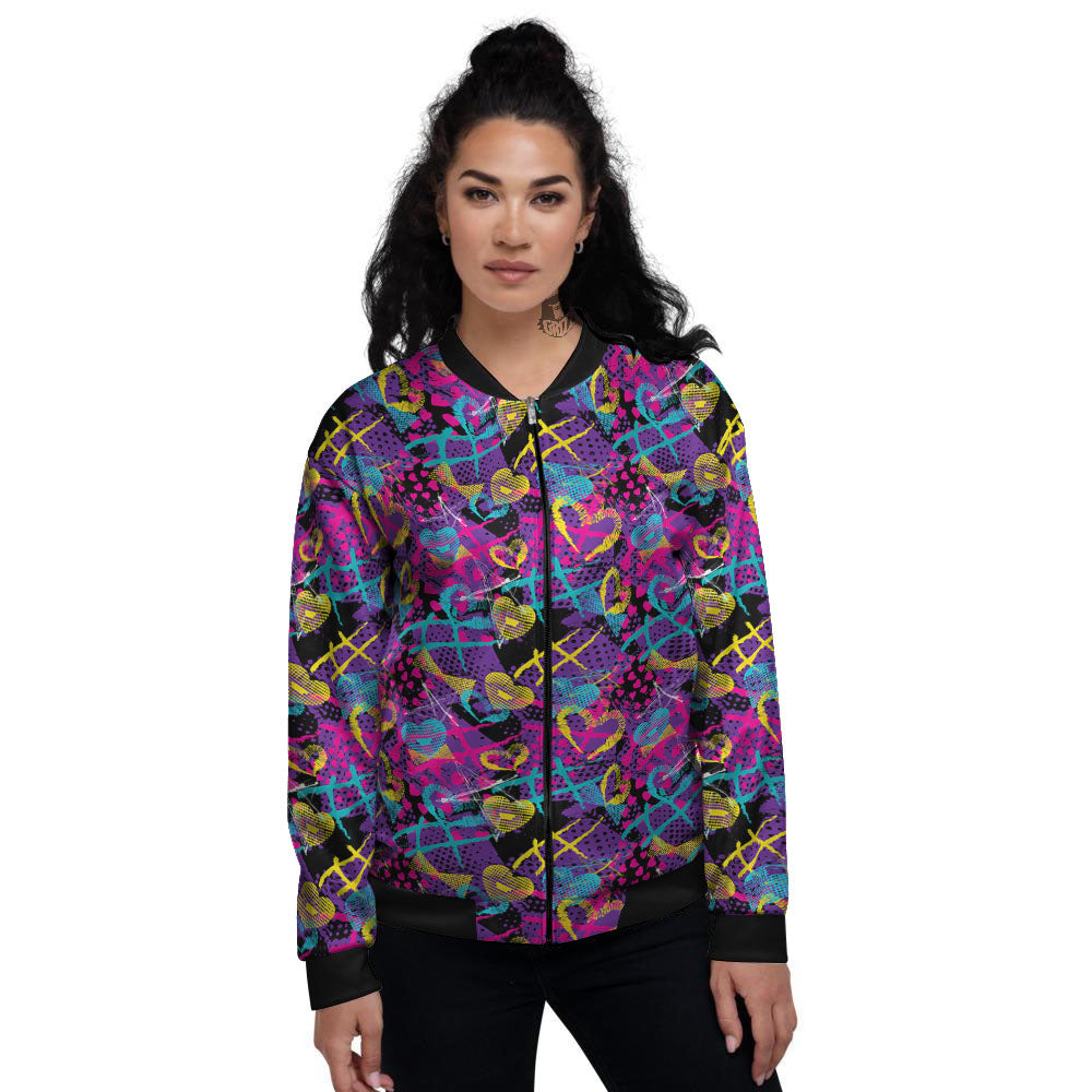 Heart Graffiti Print Pattern Women's Bomber Jacket-grizzshop
