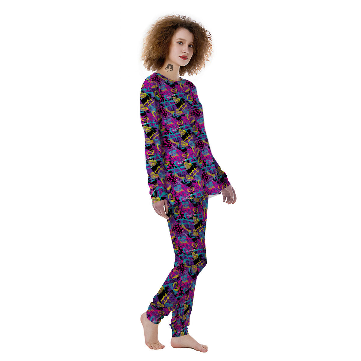Heart Graffiti Print Pattern Women's Pajamas-grizzshop