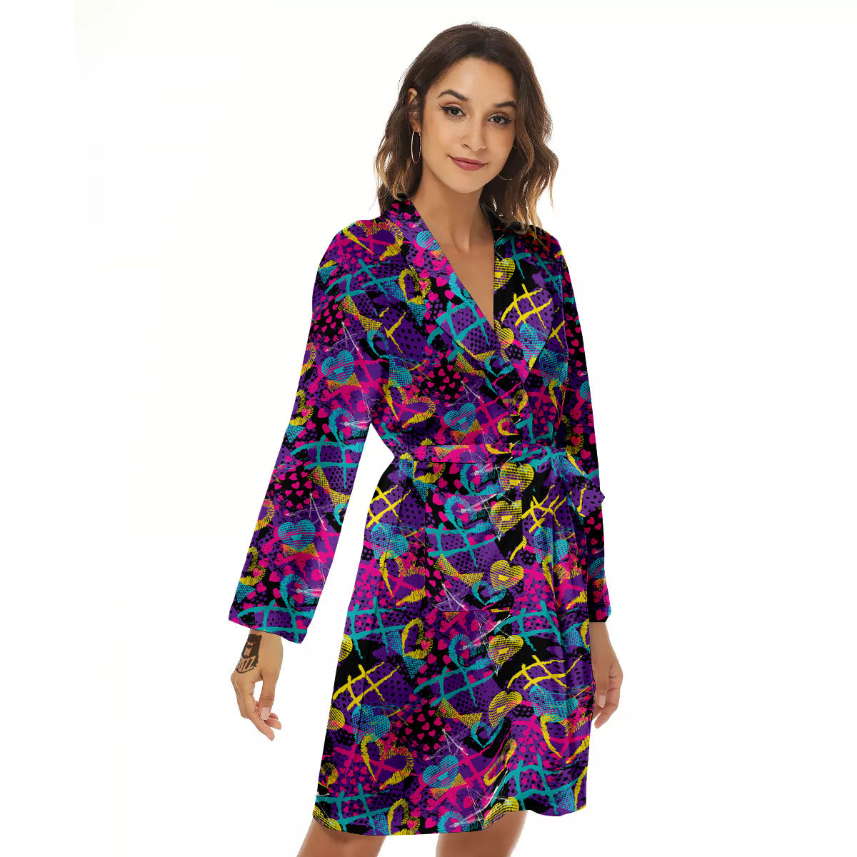 Heart Graffiti Print Pattern Women's Robe-grizzshop