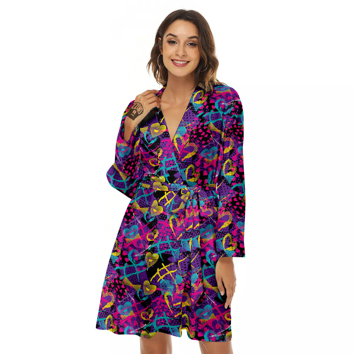 Heart Graffiti Print Pattern Women's Robe-grizzshop