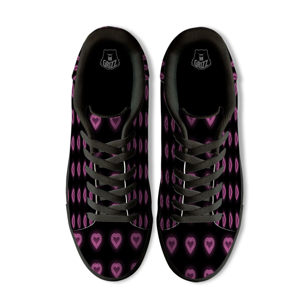 Heart Lights Print Pattern Black Low Top Sneakers-grizzshop