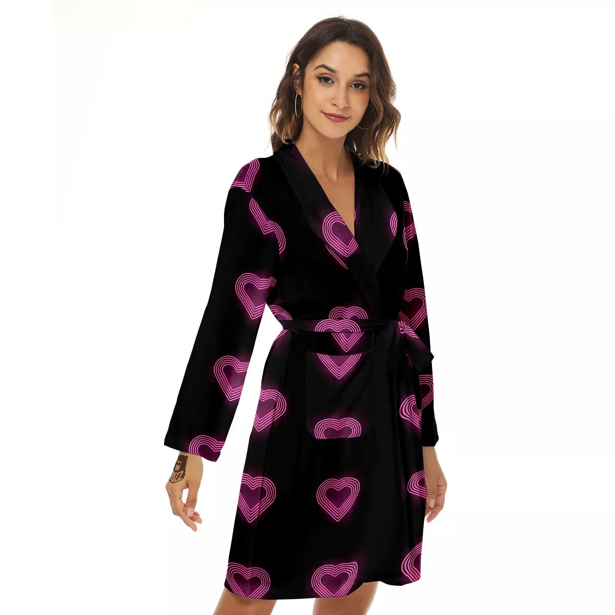 Heart Lights Print Pattern Women's Robe-grizzshop