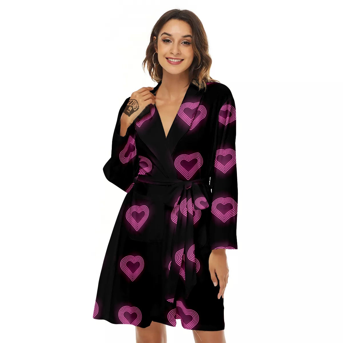 Heart Lights Print Pattern Women's Robe-grizzshop