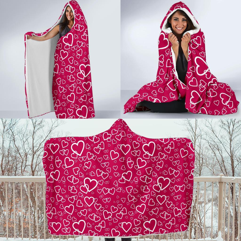 Heart Pattern Print Hooded Blanket-grizzshop
