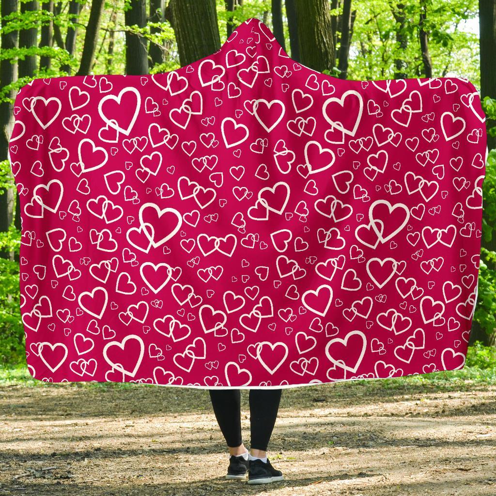 Heart Pattern Print Hooded Blanket-grizzshop