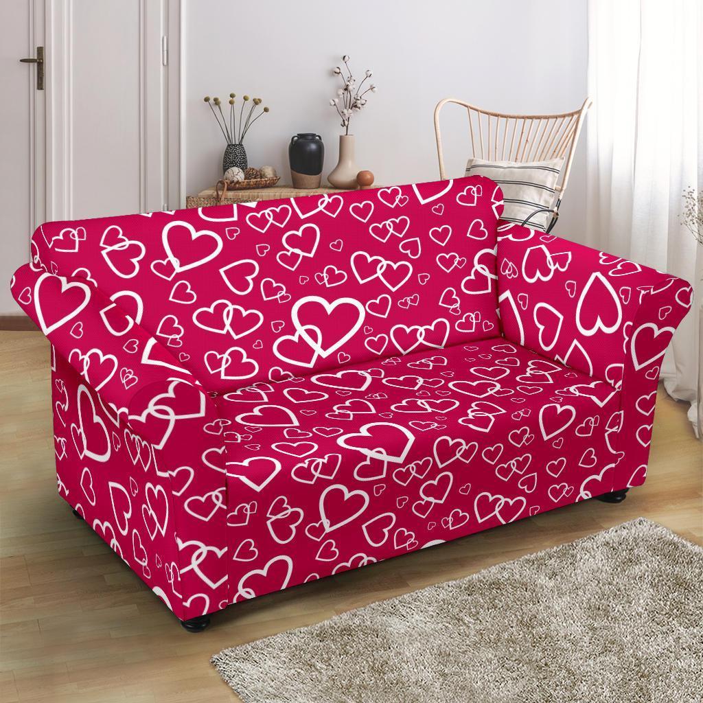 Heart Pattern Print Loveseat Cover-grizzshop