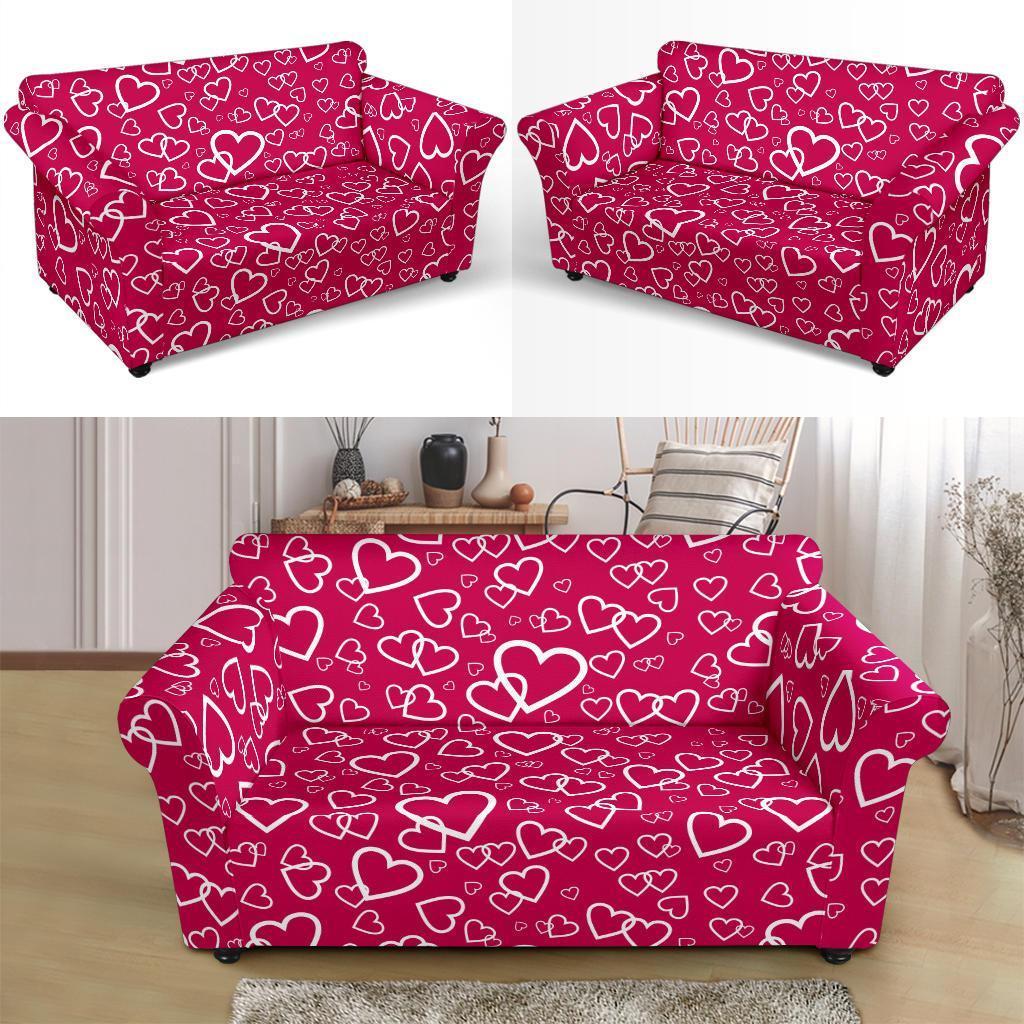 Heart Pattern Print Loveseat Cover-grizzshop