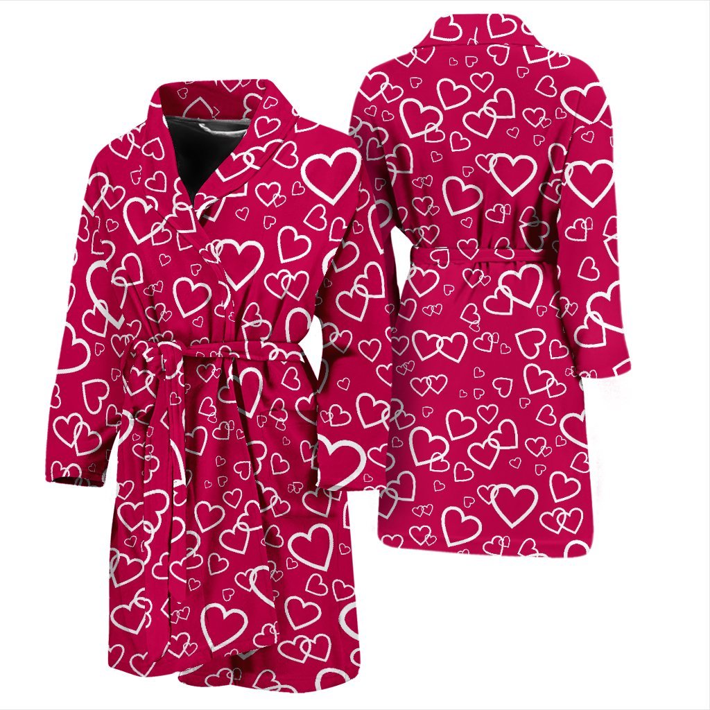 Heart Pattern Print Men Long Robe-grizzshop