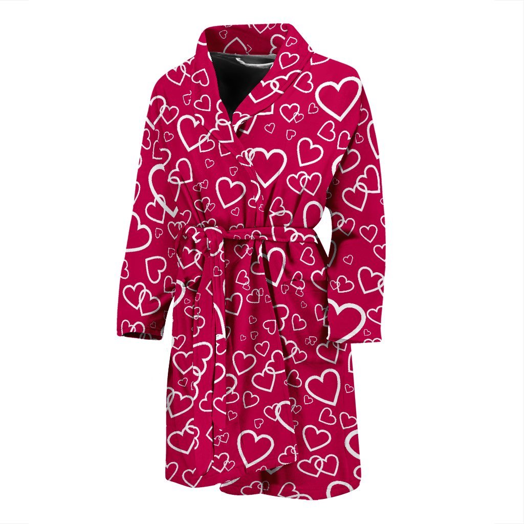 Heart Pattern Print Men Long Robe-grizzshop