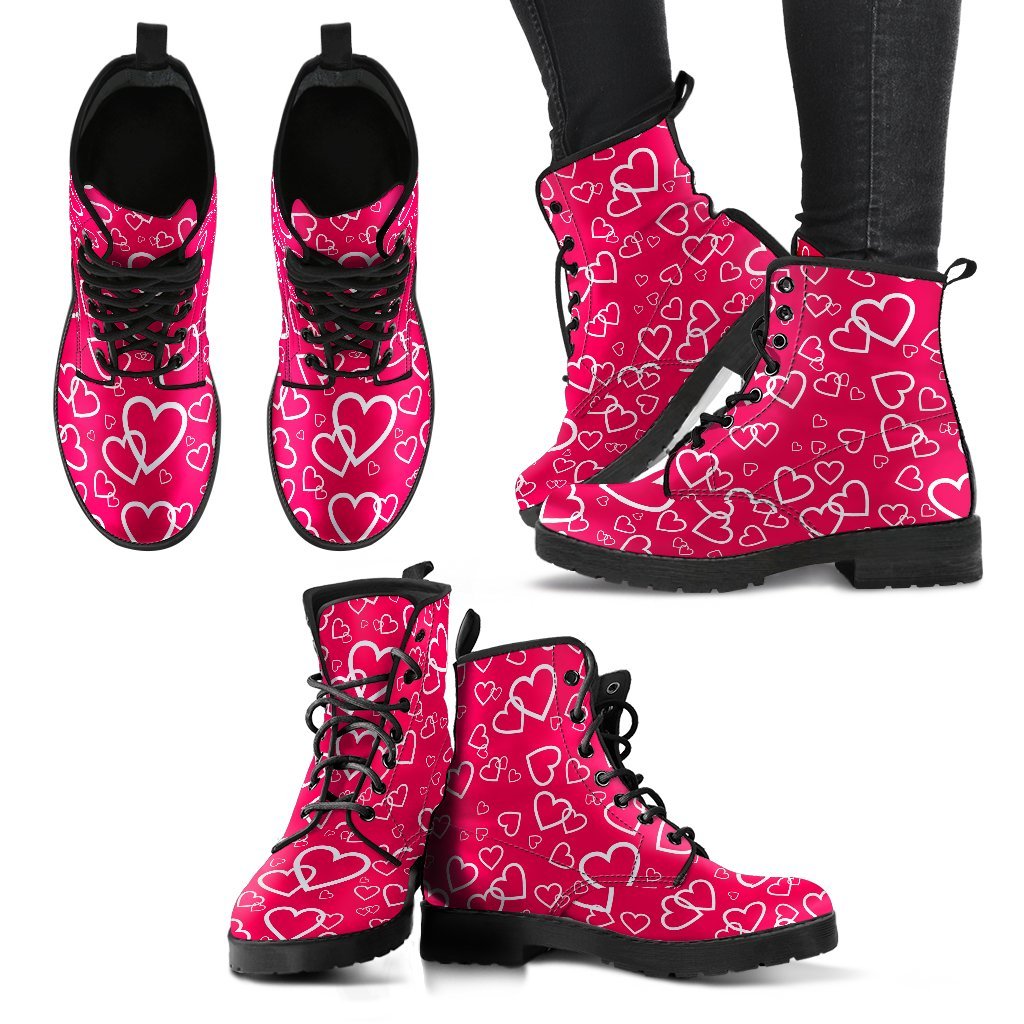 Heart Pattern Print Men Women Leather Boots-grizzshop