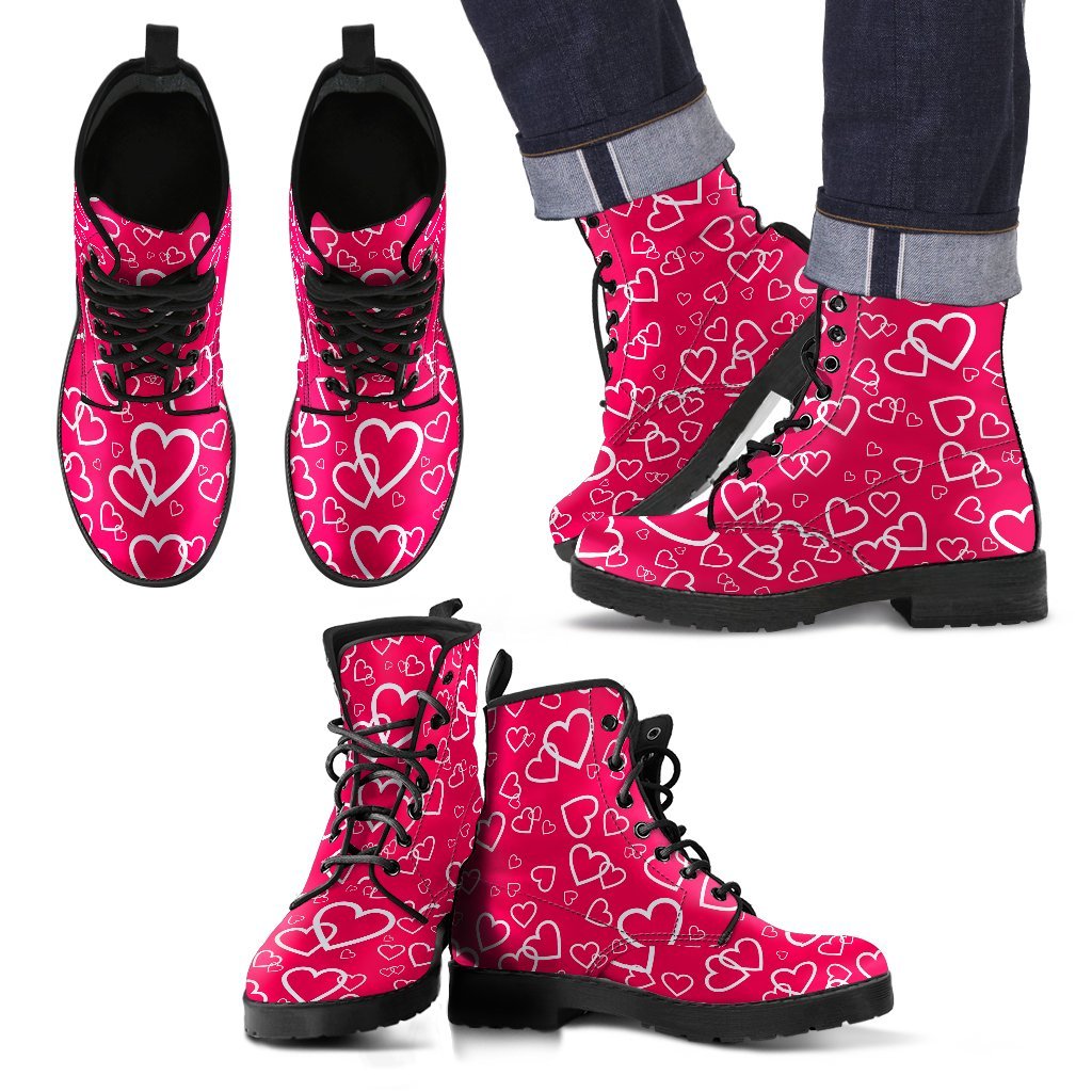 Heart Pattern Print Men Women Leather Boots-grizzshop