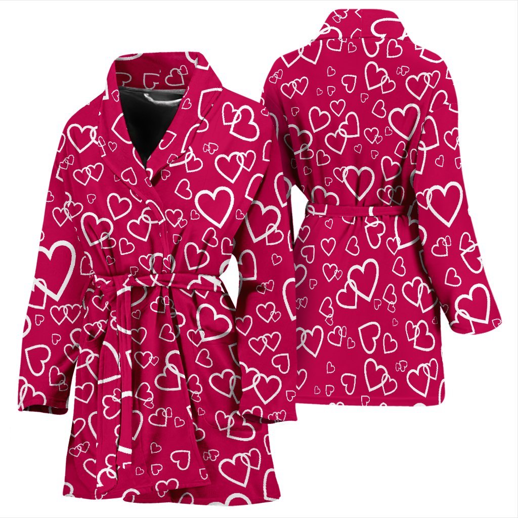 Heart Pattern Print Women Long Robe-grizzshop