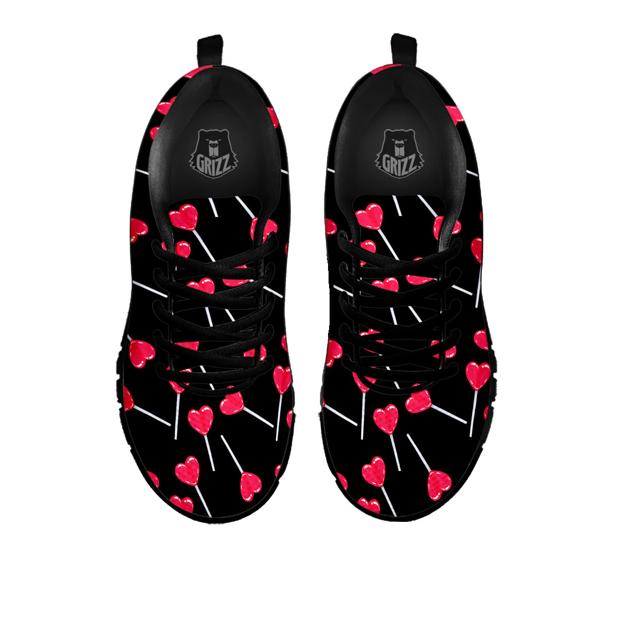 Heart Pink Lollipop Print Pattern Black Sneaker-grizzshop