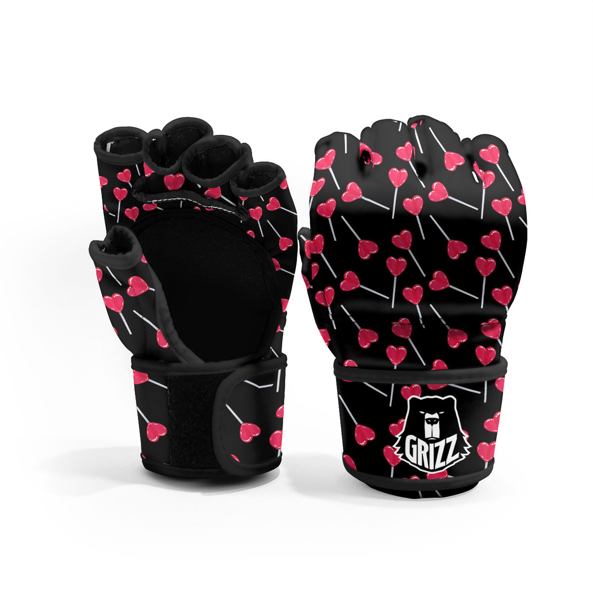Heart Pink Lollipop Print Pattern MMA Gloves-grizzshop