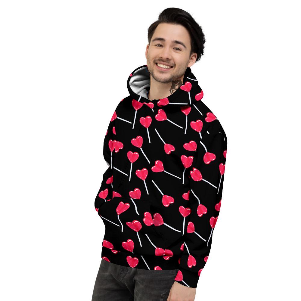 Heart Pink Lollipop Print Pattern Men's Hoodie-grizzshop