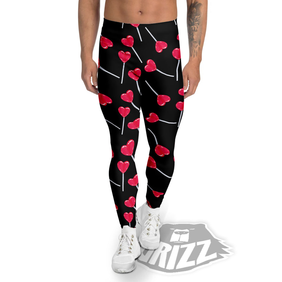 Heart Pink Lollipop Print Pattern Men's Leggings-grizzshop