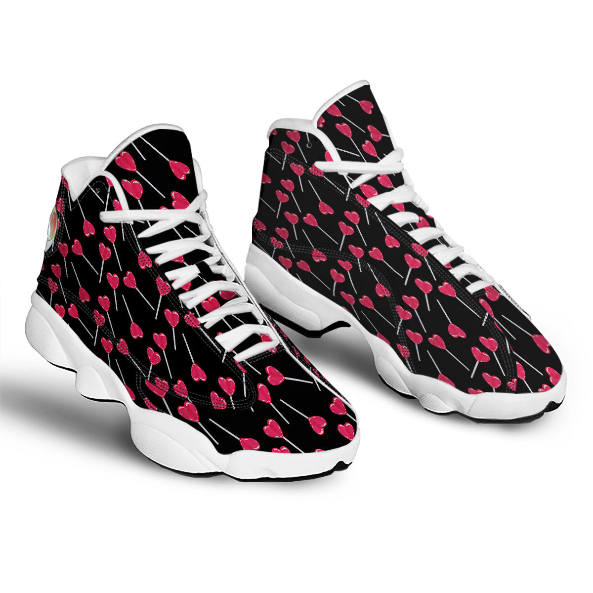 Heart Pink Lollipop Print Pattern White Basketball Shoes-grizzshop