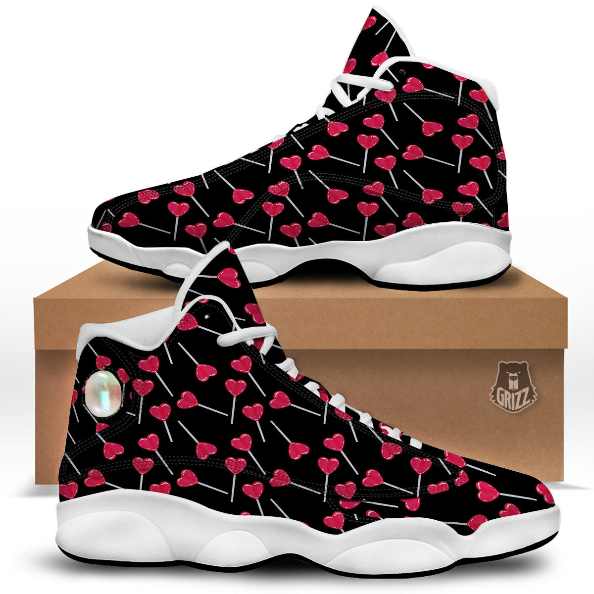 Heart Pink Lollipop Print Pattern White Basketball Shoes-grizzshop