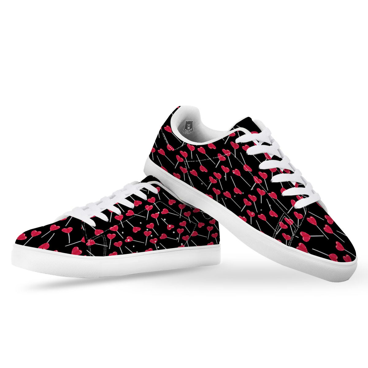 Heart Pink Lollipop Print Pattern White Low Top Sneakers-grizzshop