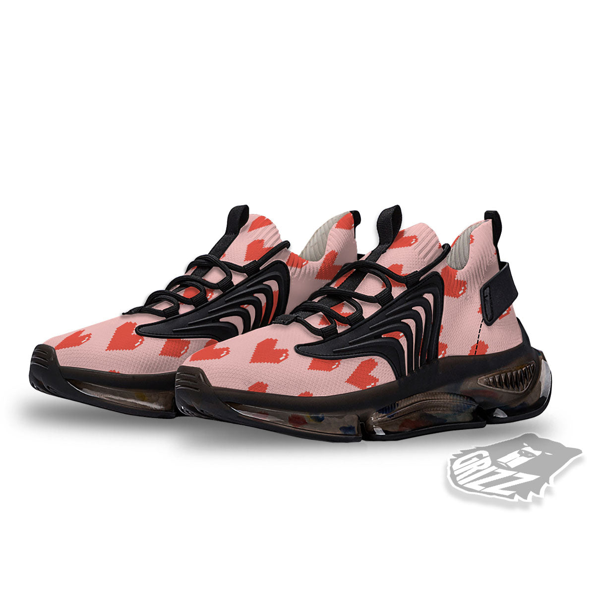 Heart Pixel Print Pattern Black Gym Shoes-grizzshop