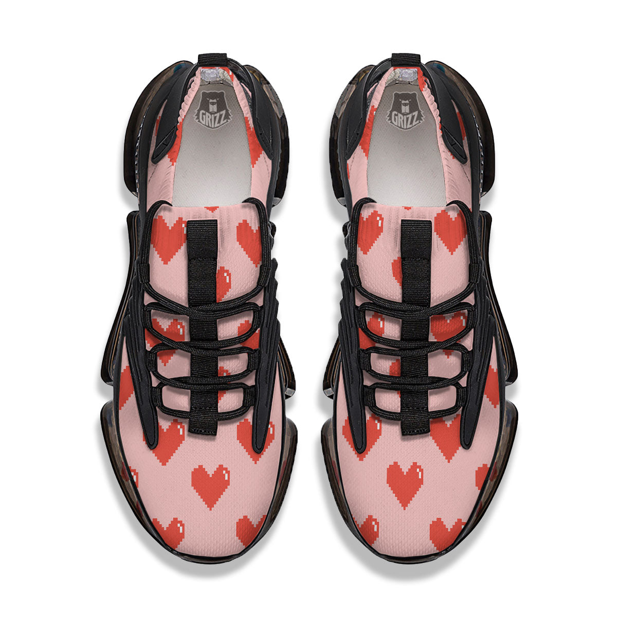 Heart Pixel Print Pattern Black Gym Shoes-grizzshop