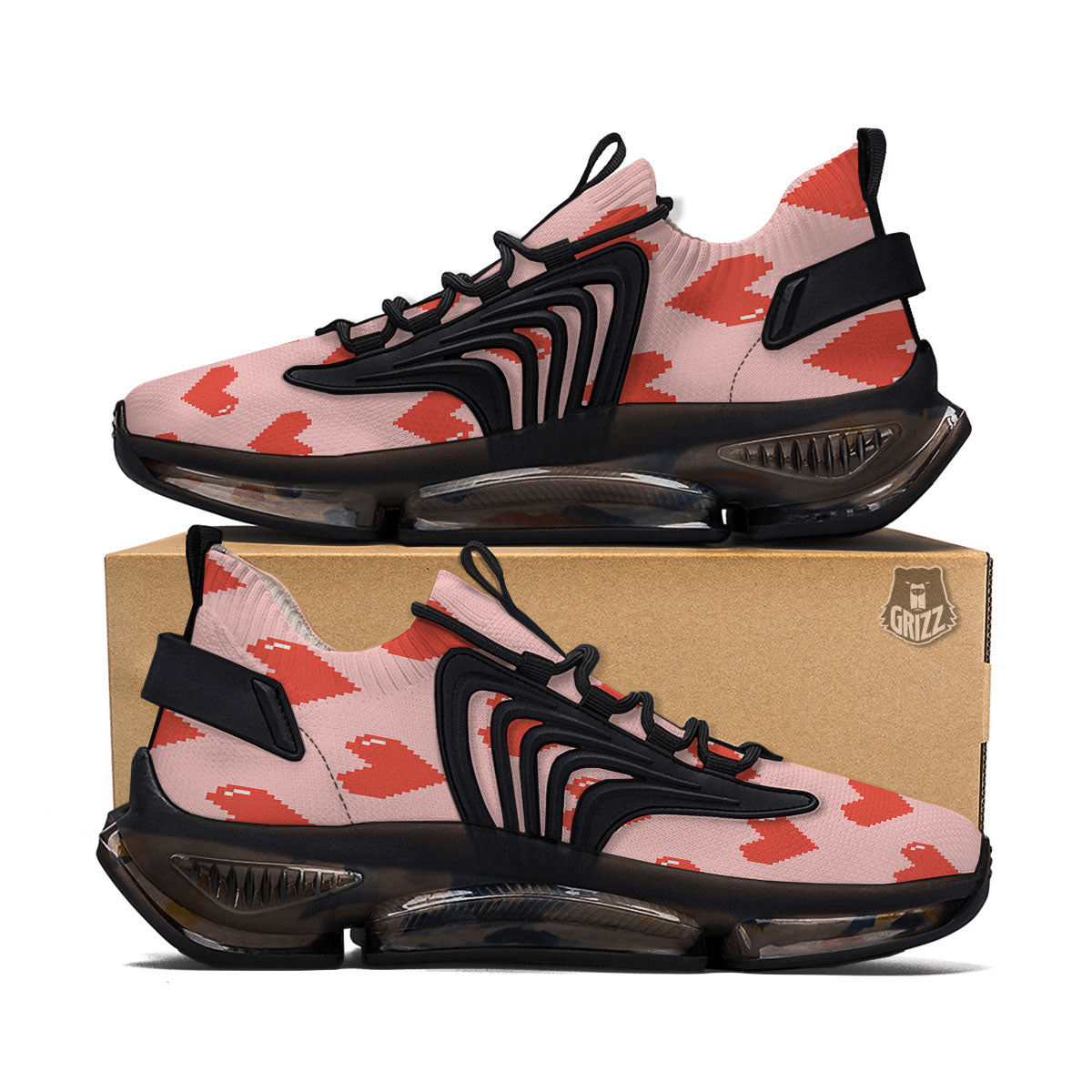 Heart Pixel Print Pattern Black Gym Shoes-grizzshop