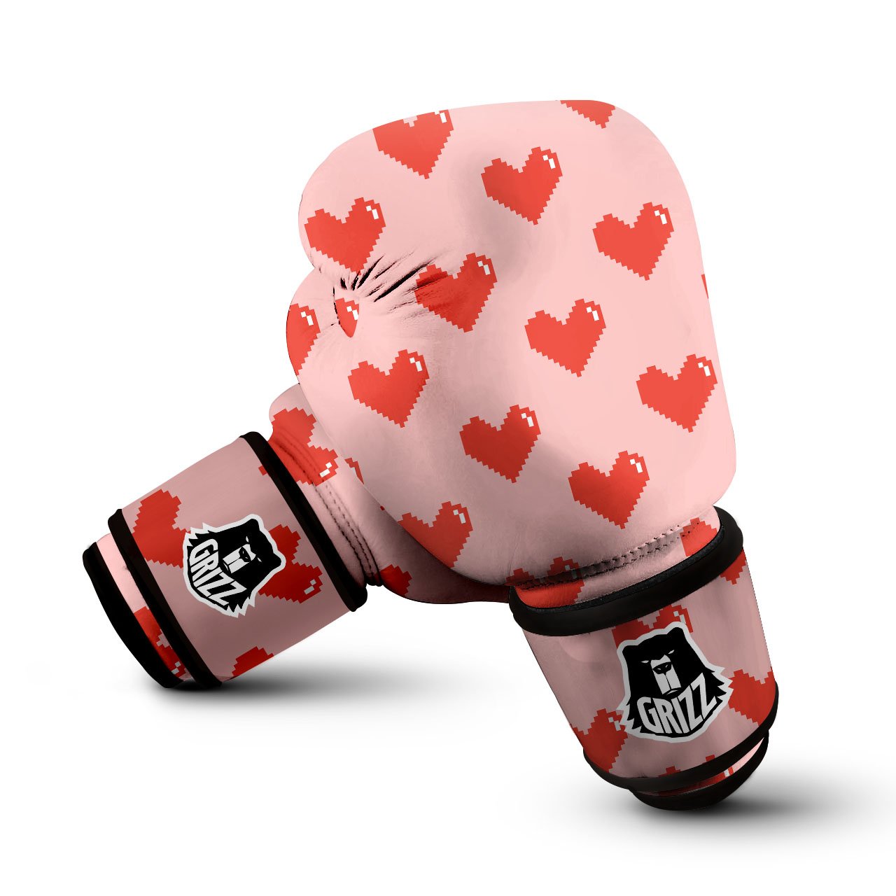 Heart Pixel Print Pattern Boxing Gloves-grizzshop