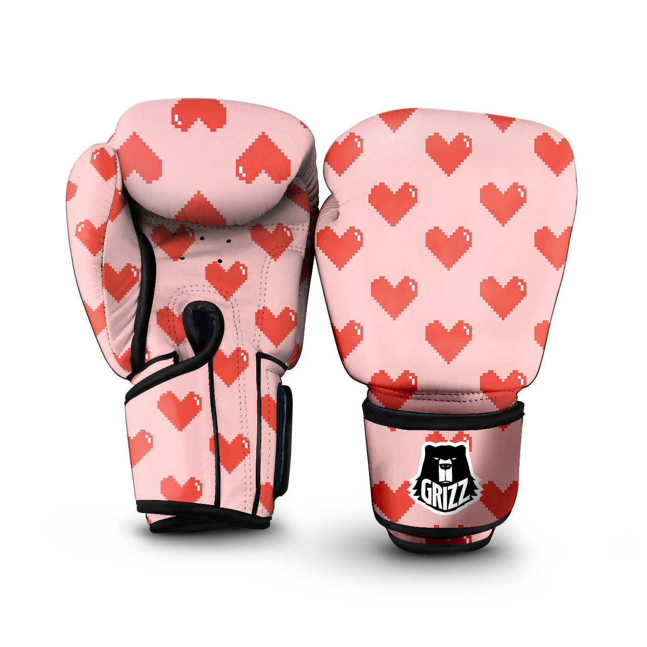 Heart Pixel Print Pattern Boxing Gloves-grizzshop