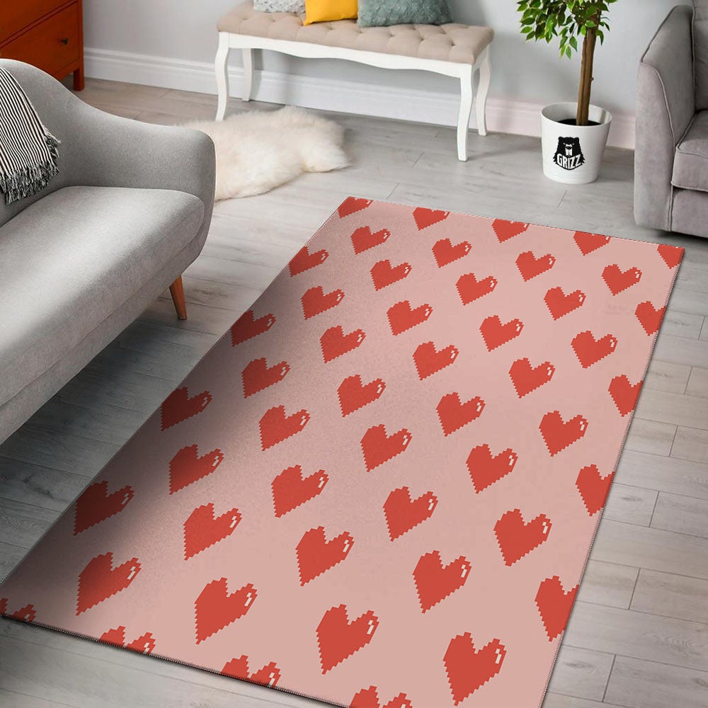 Heart Pixel Print Pattern Floor Mat-grizzshop