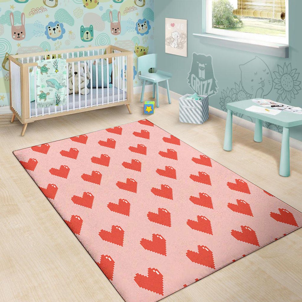 Heart Pixel Print Pattern Floor Mat-grizzshop
