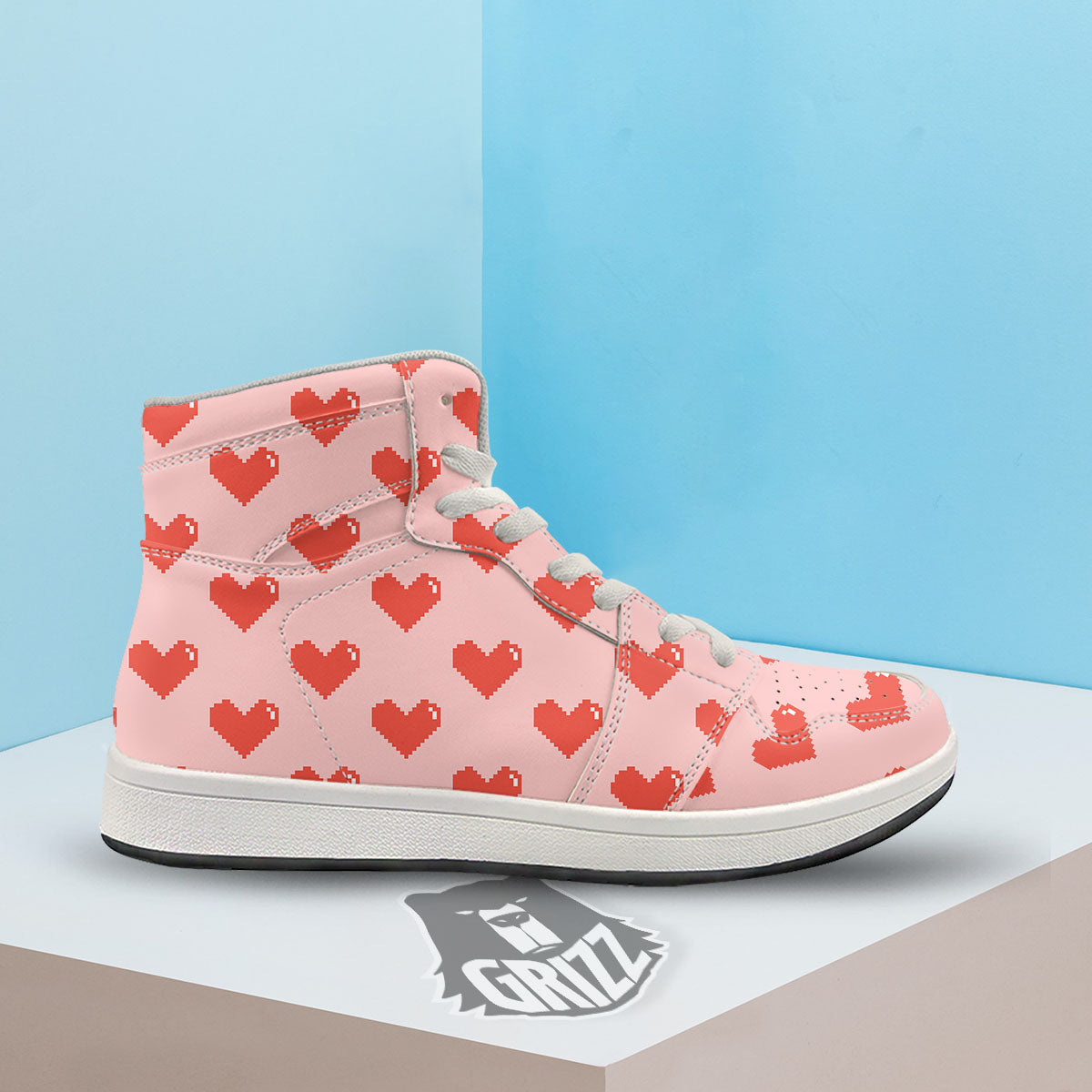 Heart Pixel Print Pattern High Top Sneakers-grizzshop