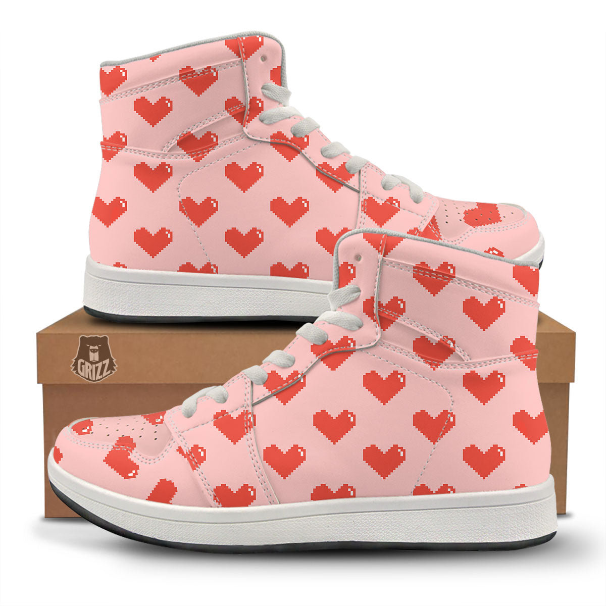 Heart Pixel Print Pattern High Top Sneakers-grizzshop