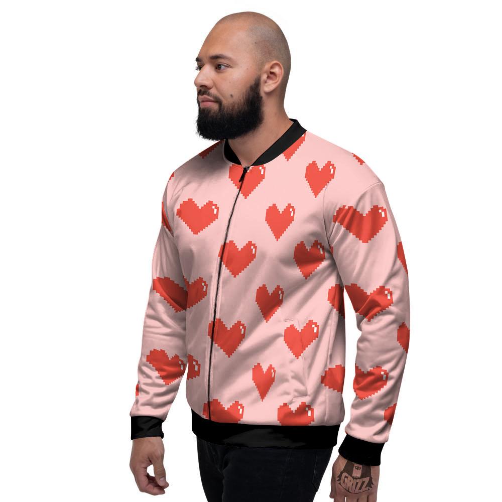 Heart Pixel Print Pattern Men's Bomber Jacket-grizzshop
