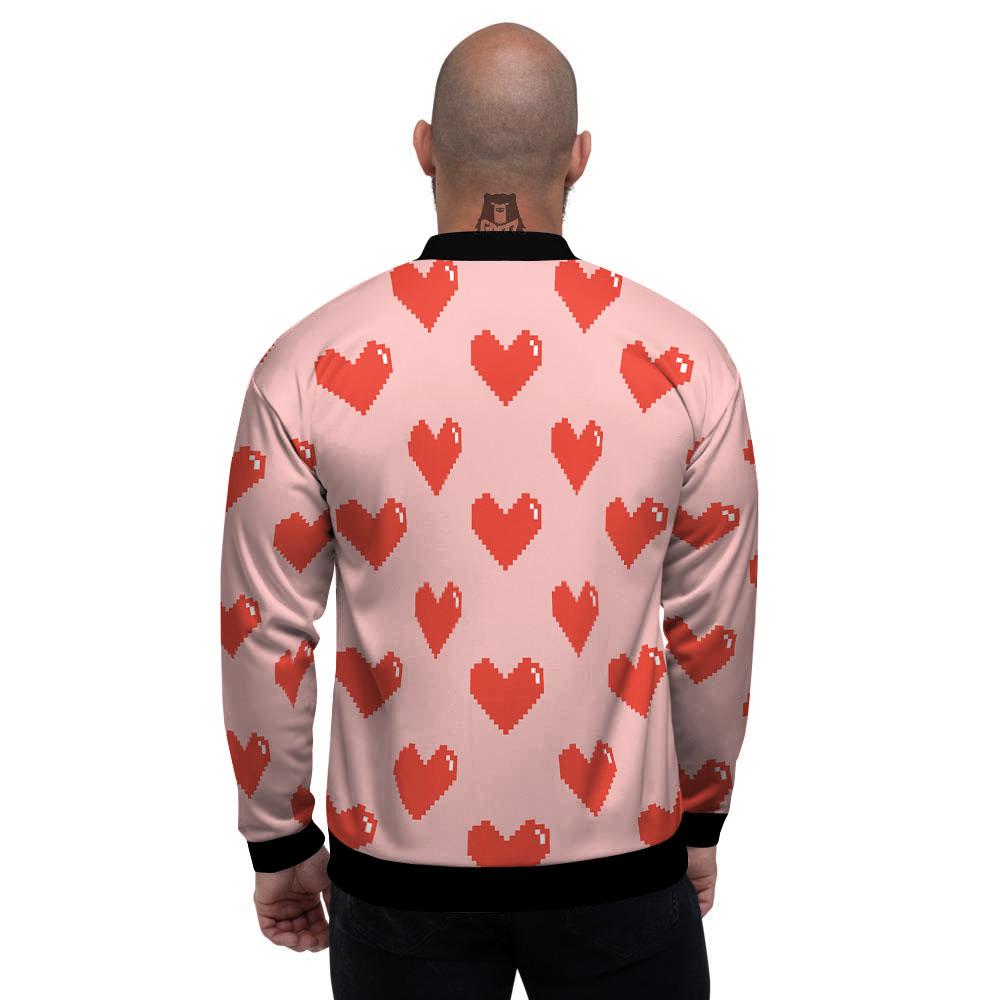 Heart Pixel Print Pattern Men's Bomber Jacket-grizzshop