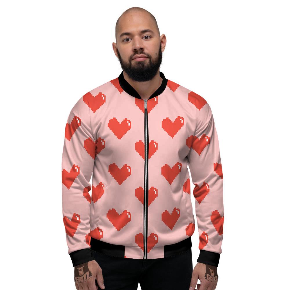 Heart Pixel Print Pattern Men's Bomber Jacket-grizzshop