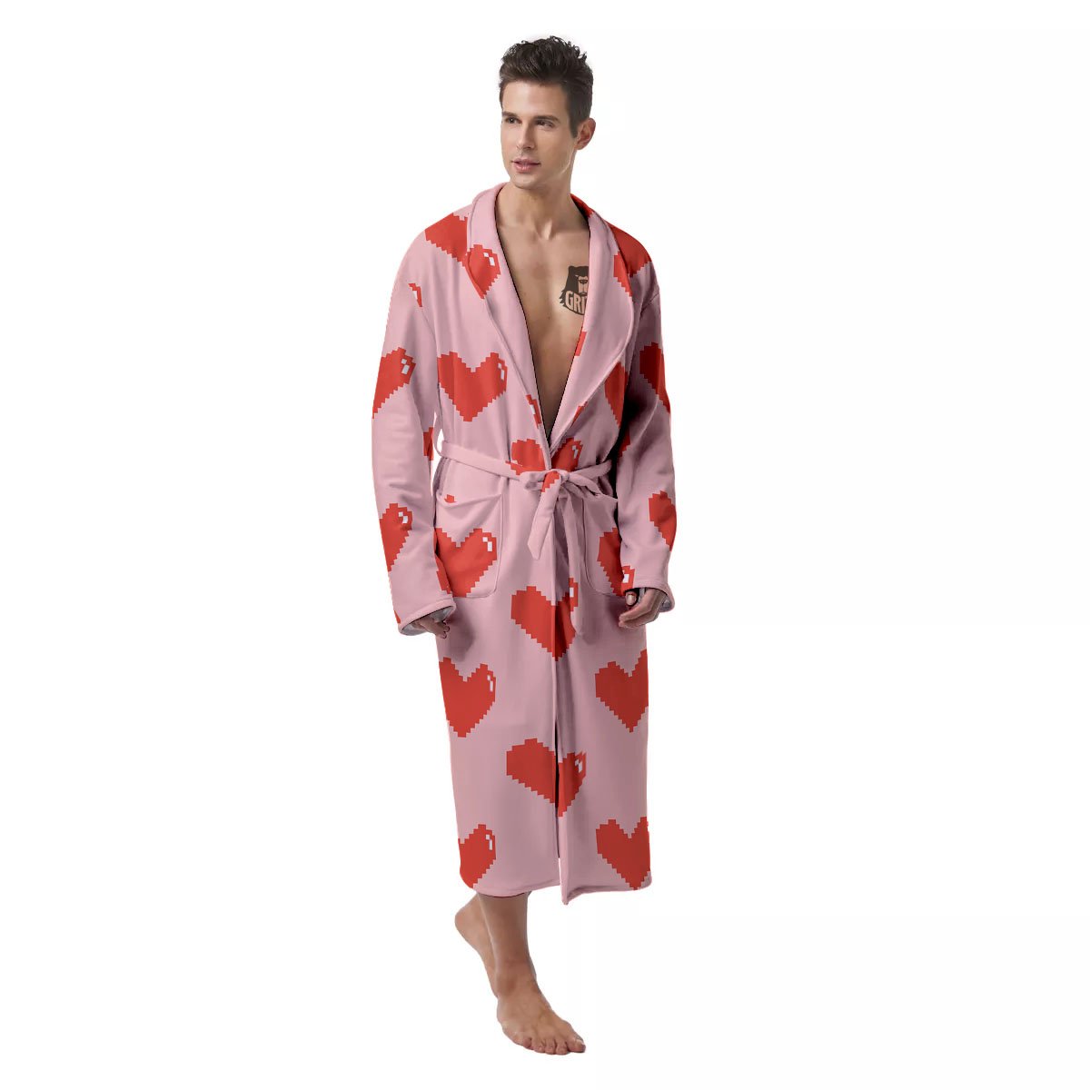 Heart Pixel Print Pattern Men's Robe-grizzshop