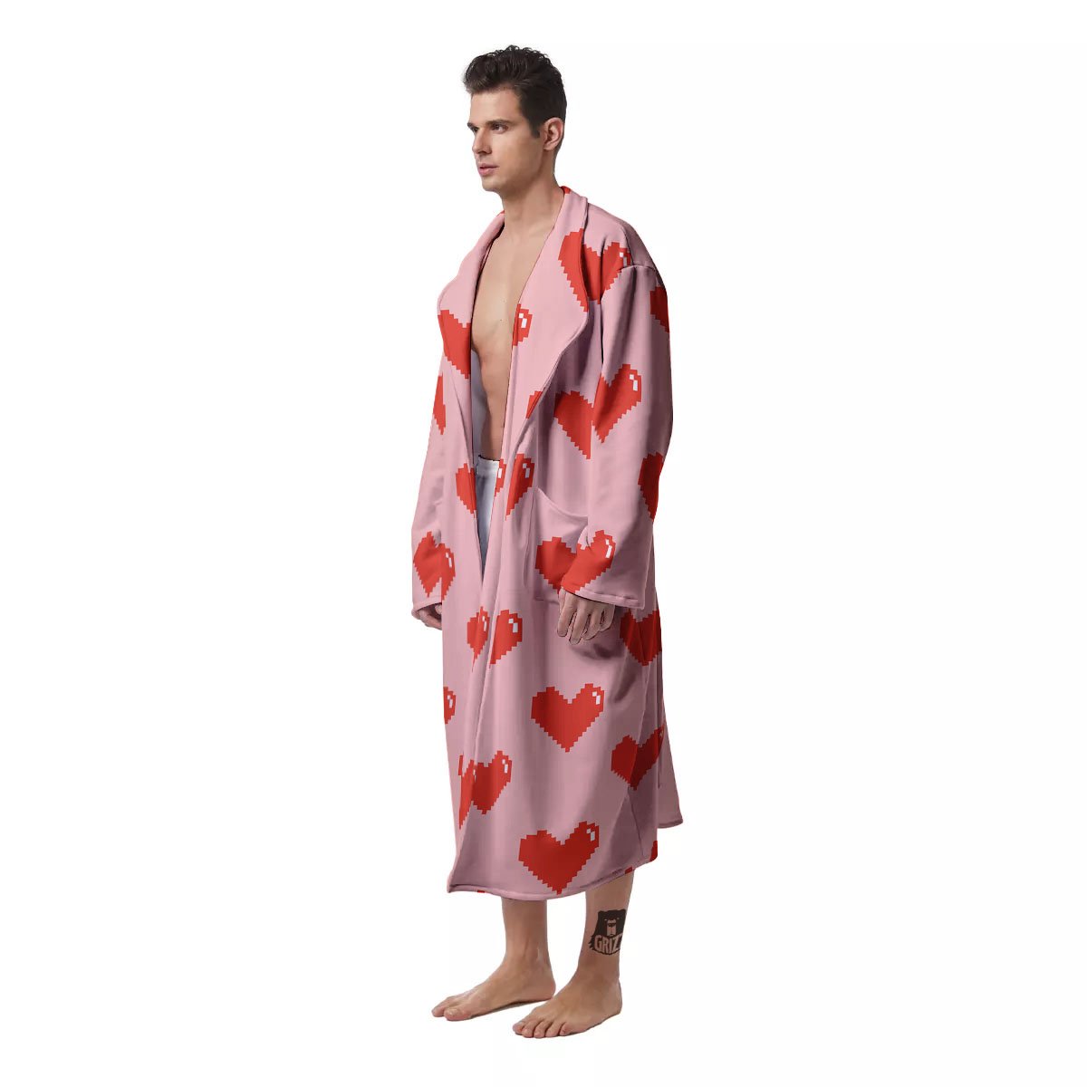 Heart Pixel Print Pattern Men's Robe-grizzshop