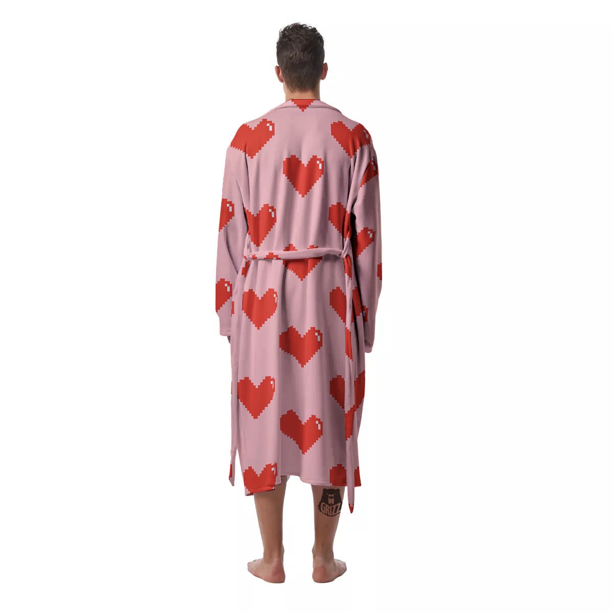 Heart Pixel Print Pattern Men's Robe-grizzshop
